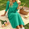 thumbnail image 6 of Zynoxe Maxi Dresses for Women Classic Round Neck 3/4 Sleeve Dresses Casual Loose Solid Color Long Dress Soft Stretchy Daily Wear T-Shirt Dresses with Side Spilt & Pockets S, 6 of 9