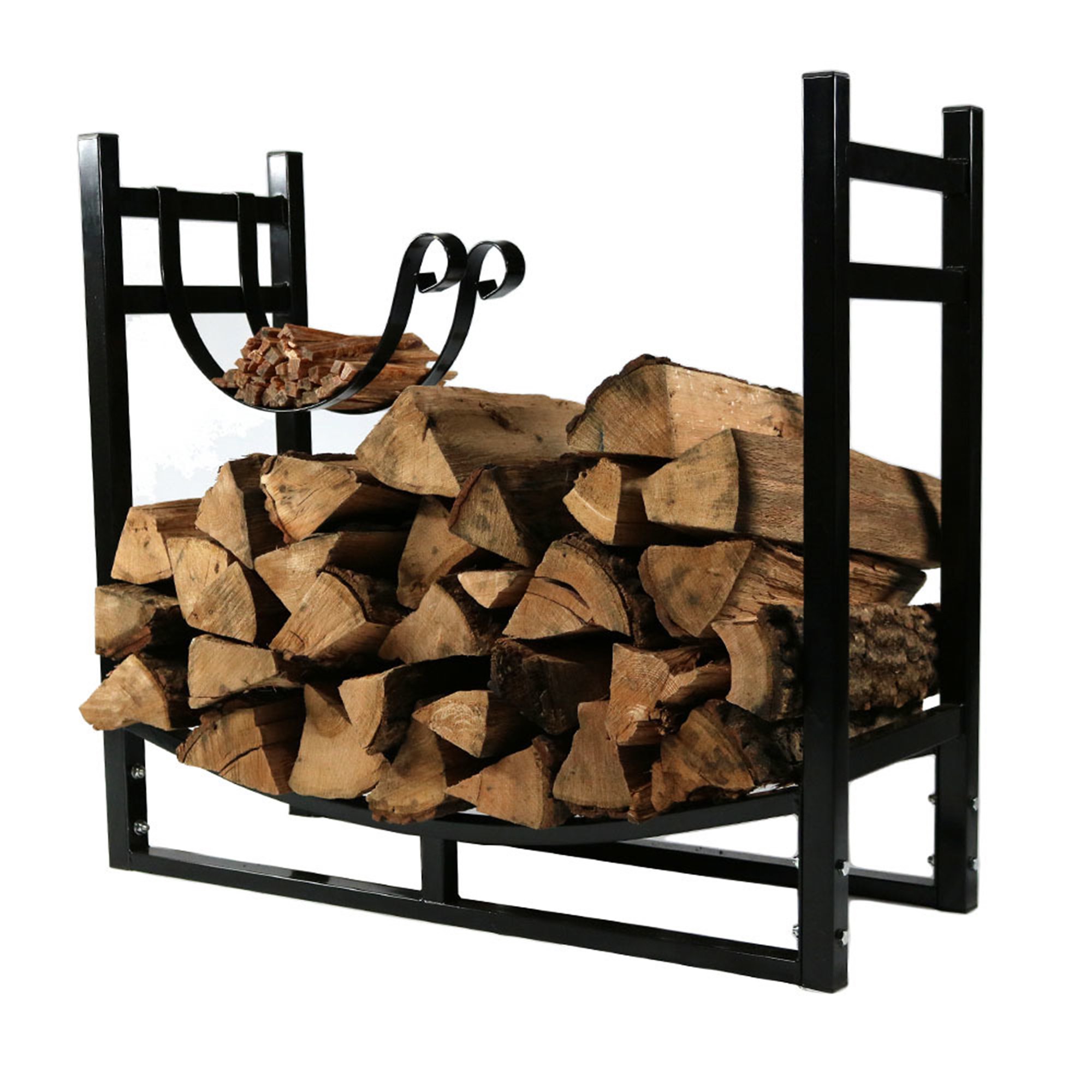 Sunnydaze Firewood Log Rack with Kindling Holder - Indoor/Outdoor  Powder-Coated Steel - 33 Inch Wide x 30 Inch Tall - Black | Walmart Canada