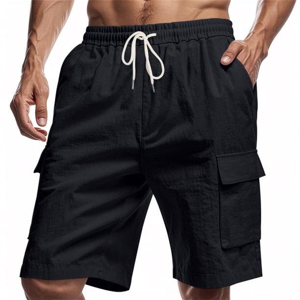 WILLBEST Pantalones Cortos para Hombre, de Lino, Holgados, Informales, para Deportes Al Aire Libre y con Bolsillo