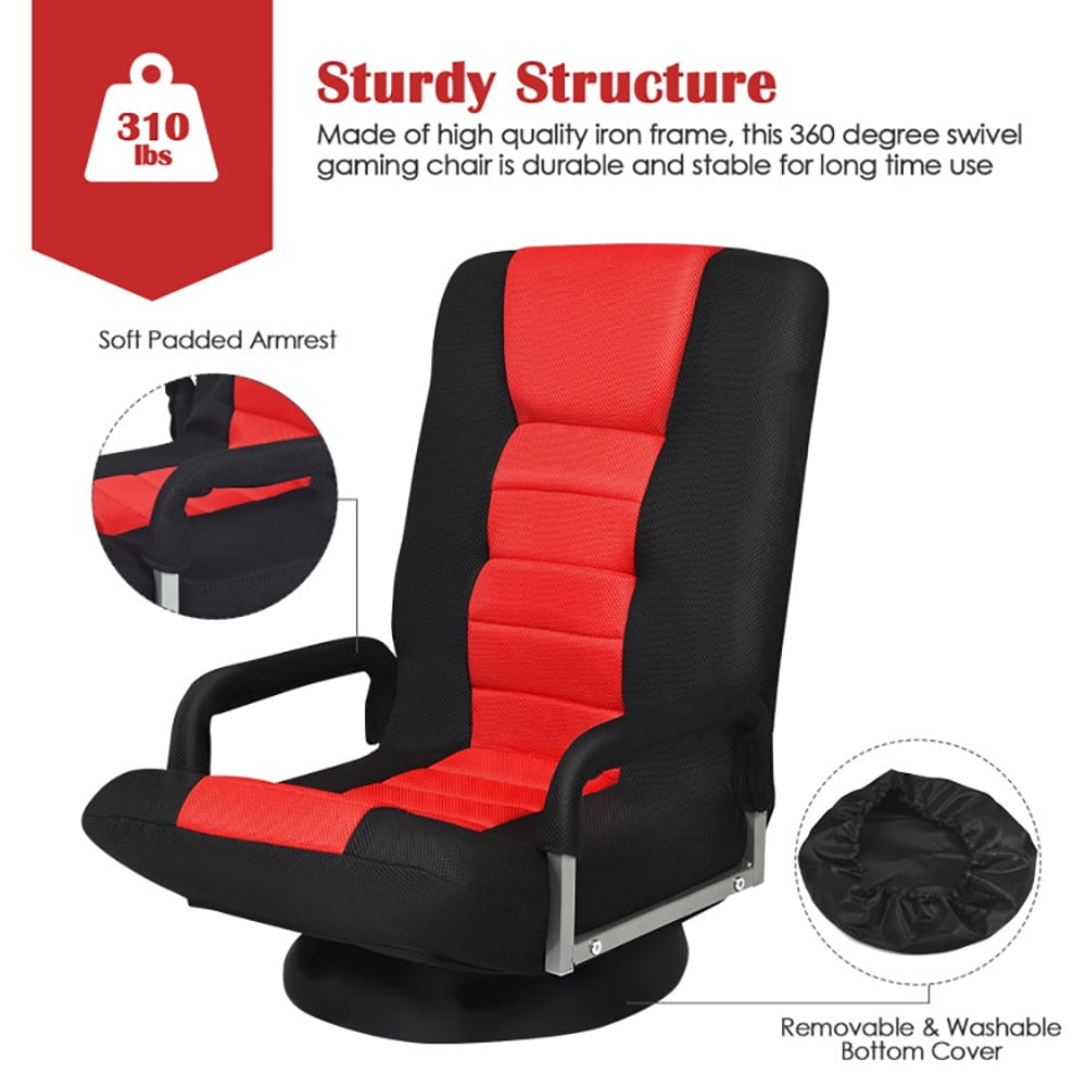 Finihen Swivel Gaming Floor Chair, 360-Degree Swivel Gaming Floor Chair with Foldable Adjustable Backrest, for Living Room, Home, Office, Blue