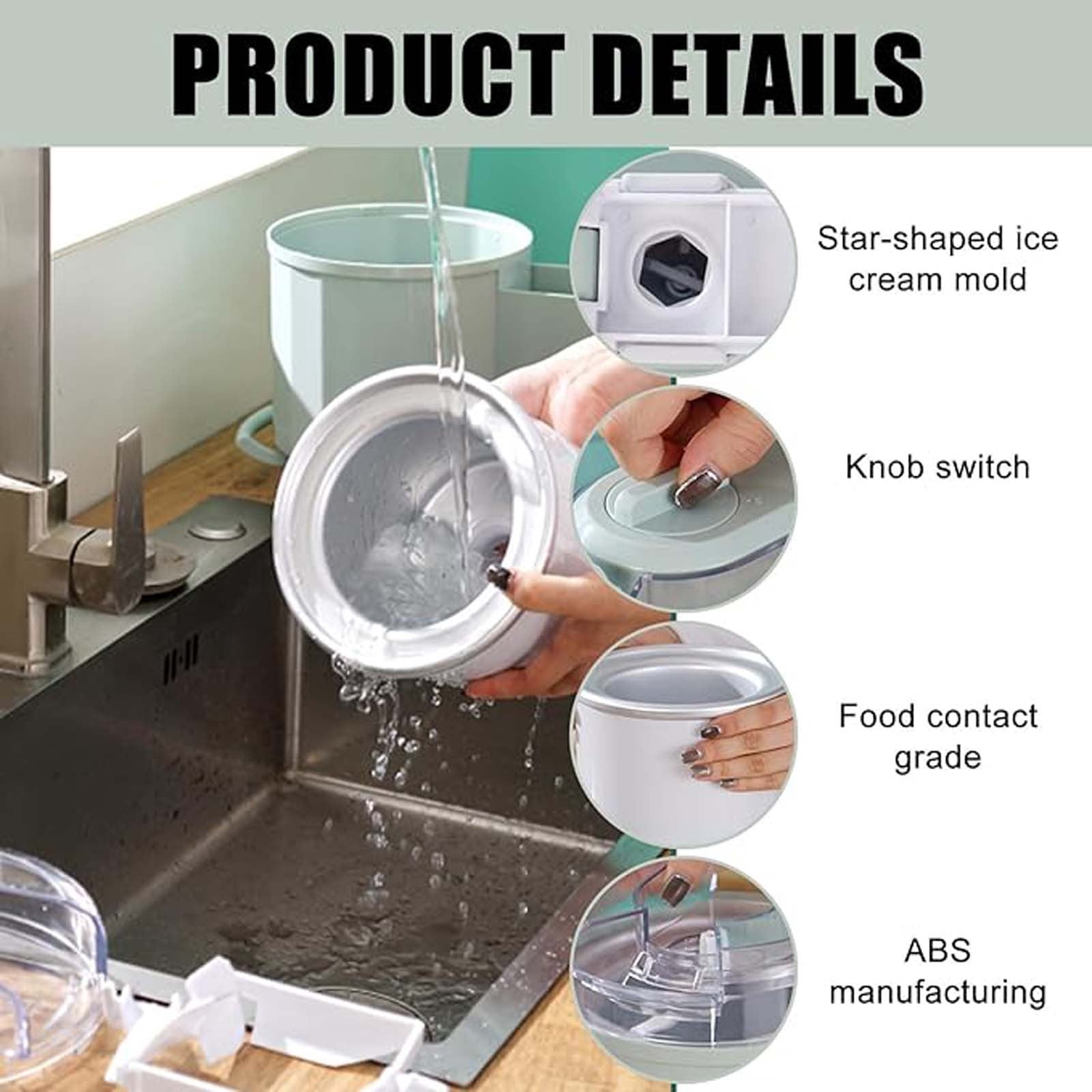 Portable Ice Cream Maker & Slushie Machine for Home, Automatic Frozen Yogurt & Fruit Ice Cream Machine, Easy Clean Portable Ice Cream Machine for Kitchen & Bar