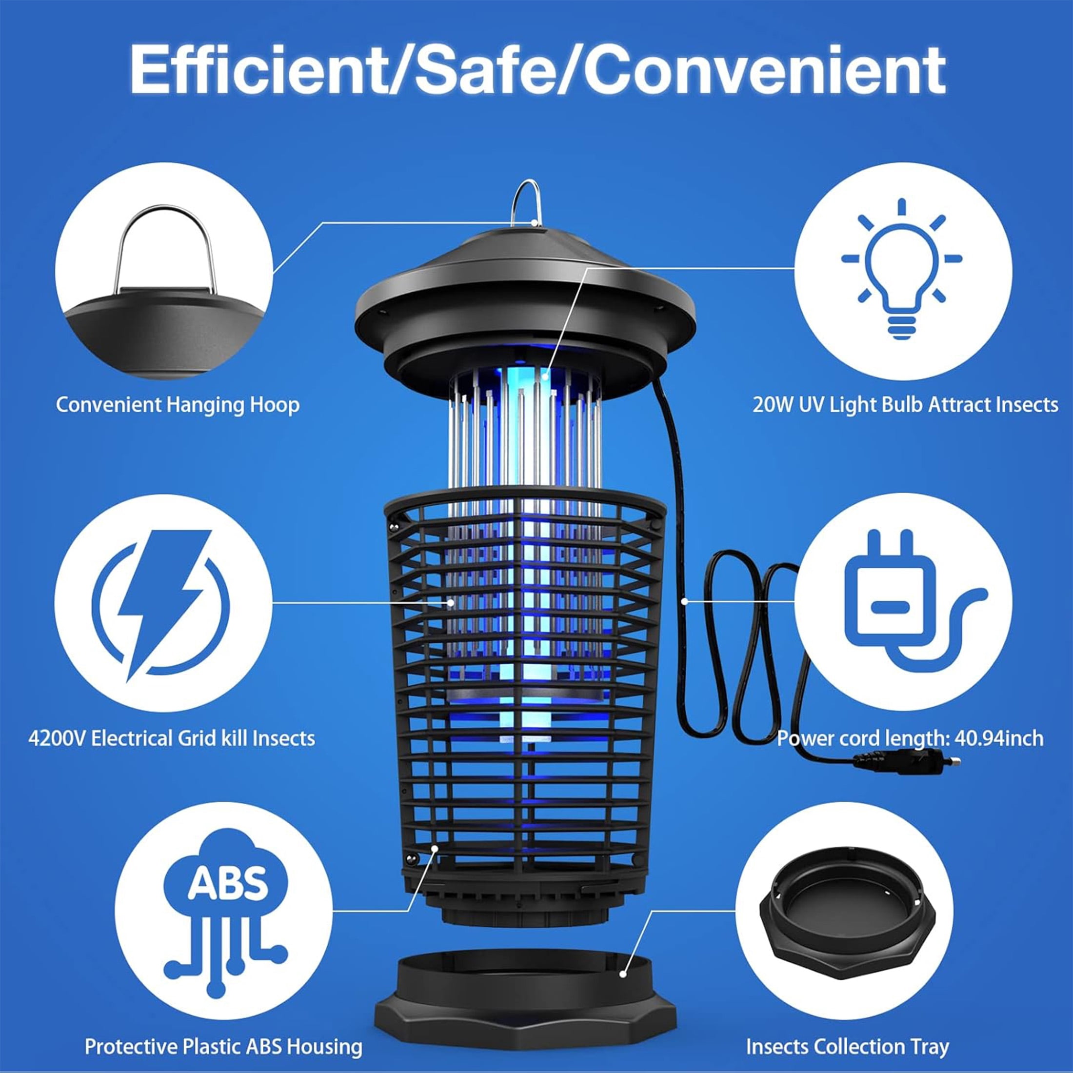 AENKYO Bug Zapper Outdoor Waterproof - 4200V High Power Electric Mosquito Killer for Garden, Patio, Backyard, Insect Zapper for Home Use (Black)