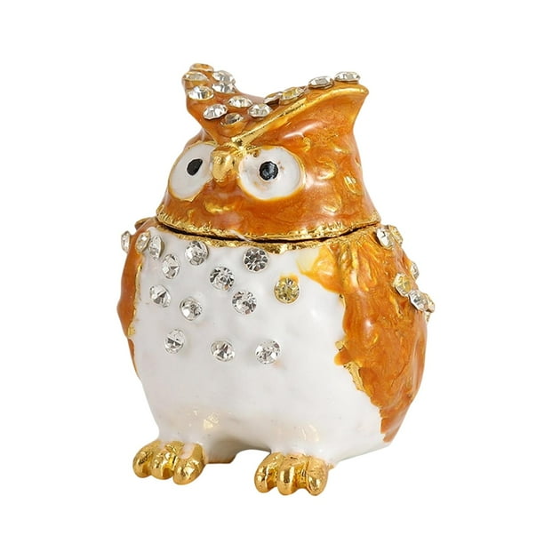 Joyero con forma de búho, joyero decorativo de mesa para mujer, soporte para anillos, figura de búho, organizador de joyas para colgantes, pendientes amarillo