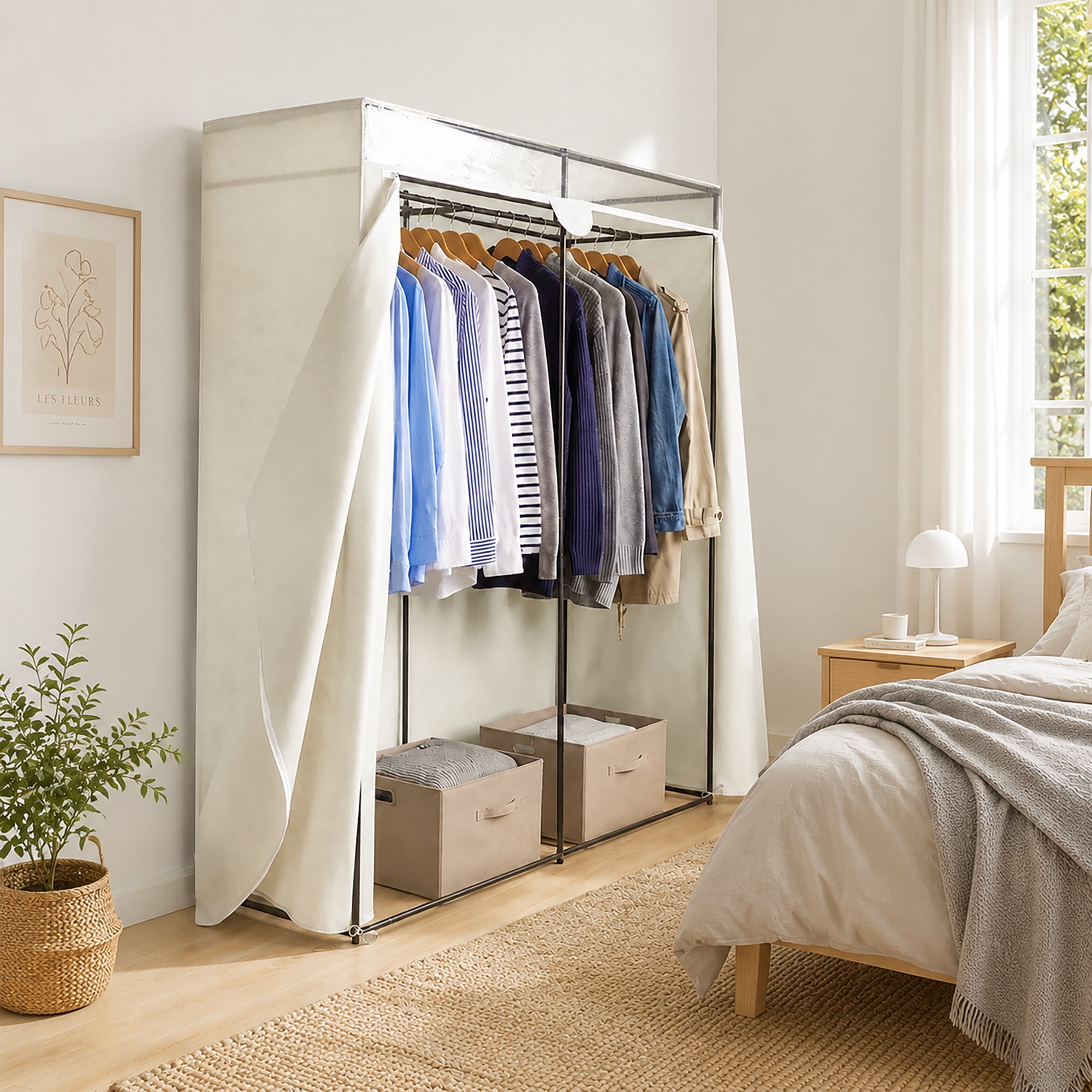 Mainstays Adult Single Steel Tier Zippered Extra Wide Clothes Closet, 60", Grey Pumice
