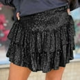 thumbnail image 2 of New Summer Arrivals SMihono Women's Mini Skirts with Shorts Cute High Waist Sequin Ruffle Flowy Glitter Short Skirts Night Out Club Party Black 8, 2 of 8