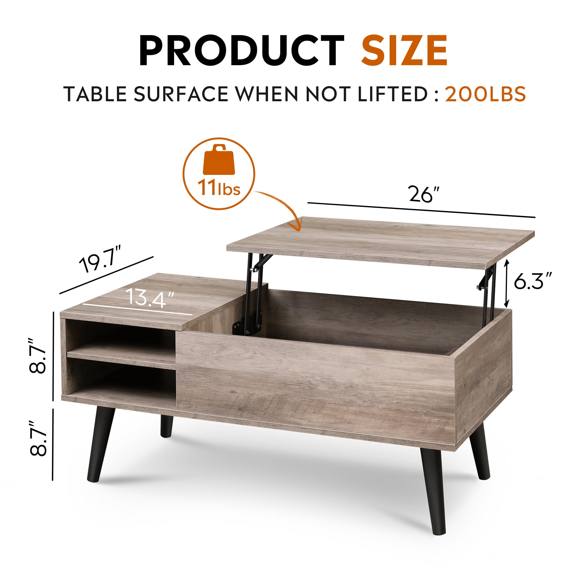 GALAXHERO Coffee Table with Removable Storage Shelves Lift Top Small Coffee Table for Living Room Greige