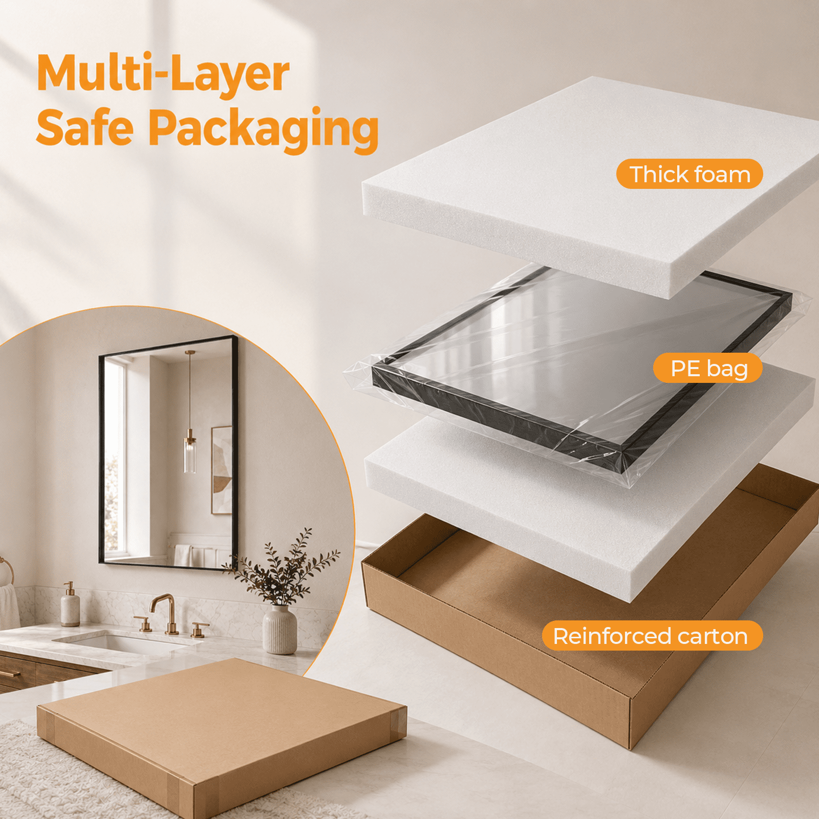 Alvantor Black Framed Bathroom Vanity Mirror - Rectangle Wall Mirror with Square Corners