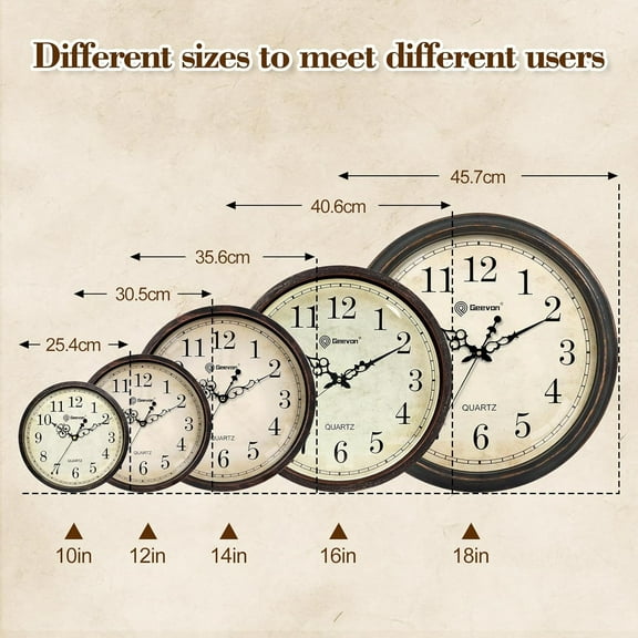 Vintage Wall Clock, Silent 18" Non Ticking Retro Round Clock Quartz Decorative Battery Operated Wall Clock for Kitchen, Office, Bedroom, Living Room, Classroom