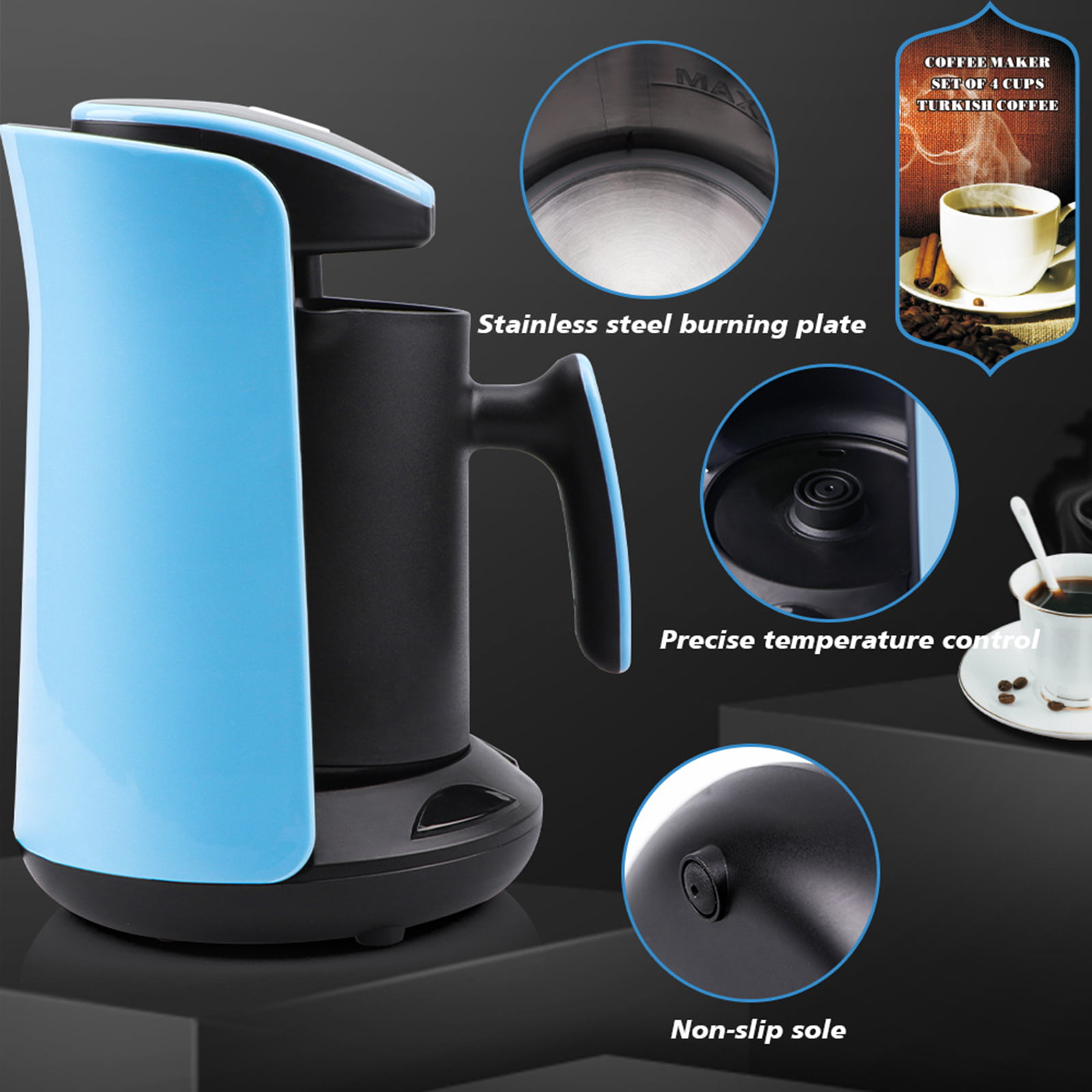 Eu Plug Turkish Coffee Pot With Handle Stainless Steel Electric Coffee Maker  Hot Kettle - Temu Austria