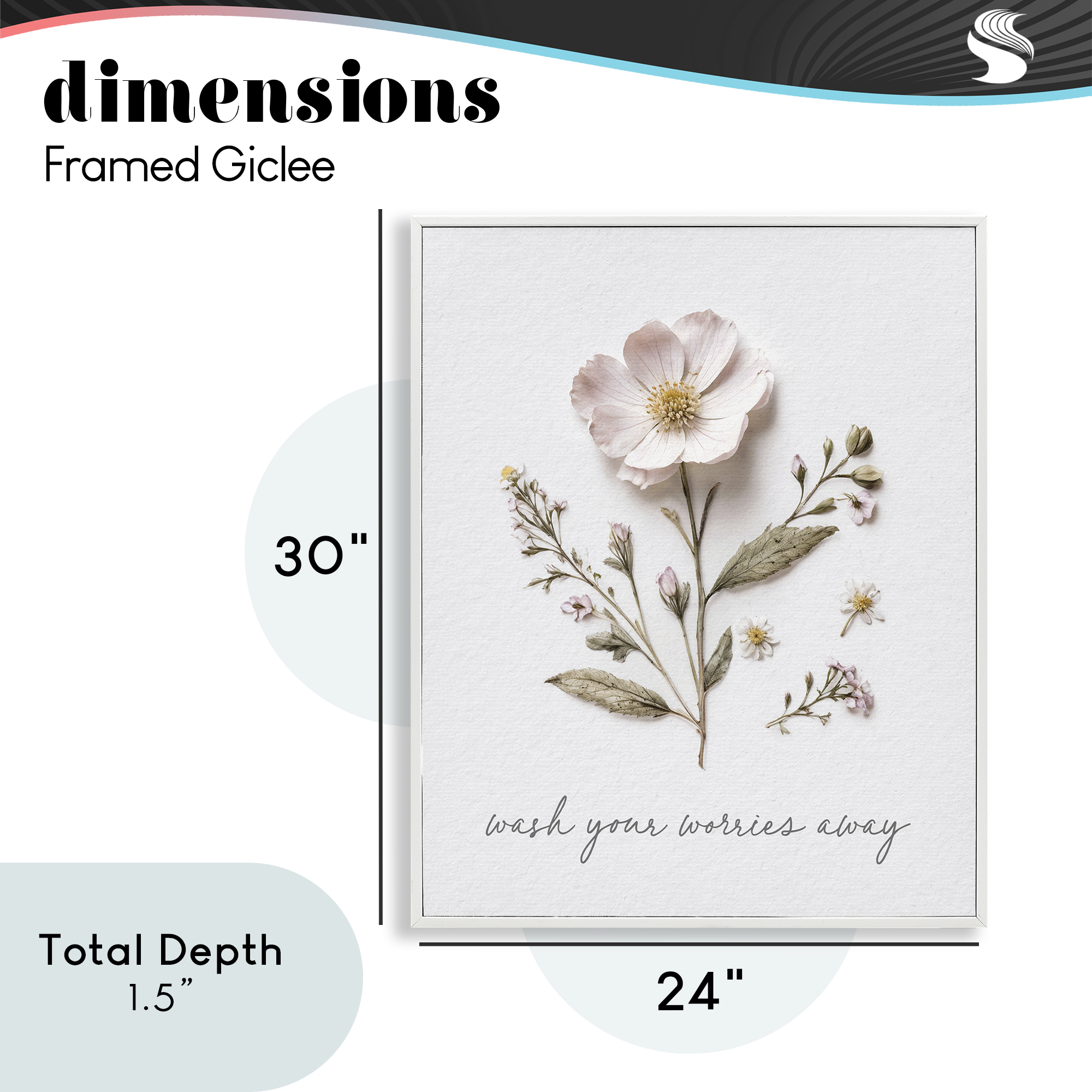 Pressed Flower Wash Worries Away White Framed Giclee Art, design by Lettered and Lined