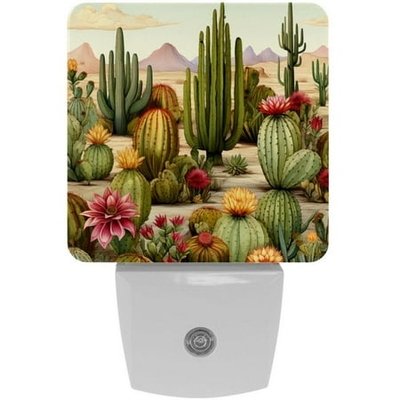 

Aesthetic Cactus Flowers Seamless 2 Pack Night Lights Plug Into Wall Decorative With Auto Dusk-To-Dawn Sensor LED Night Light For Kids Adults Rooms Toilet Hallway Stairs