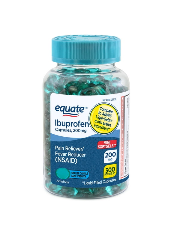 Equate Ibuprofen Mini Softgel Capsules, 200 mg, 300 Count