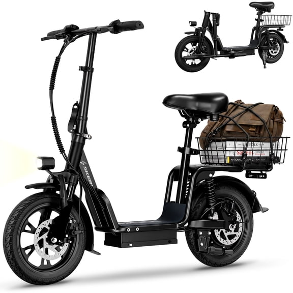 Skeri 12" Electric Scooter Bike with Seat for Adult and Basket, 350W 16MPH, 15 Mile Range, Comfortable Commuter Scooter with Adjustable Large Seat, 265LB Load UL2272