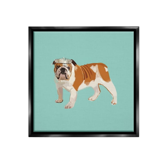 Stupell Industries Bulldog Wearing Tiara Animals & Insects Painting Black Floater Framed Canvas Art Print Wall Art, 18 x 18