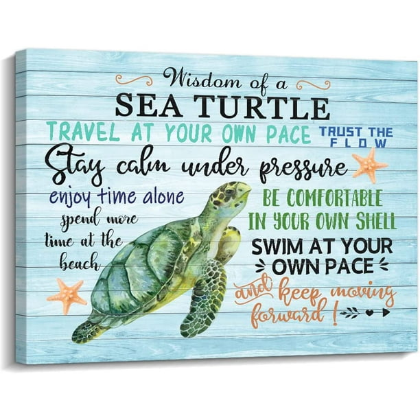 Framed Sea Turtle Canvas Art Bathroom Wall Decor - Wisdom Sea Turtle 