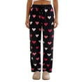thumbnail image 1 of Pantalones de mujer para el Día de San Valentín, con estampado romántico de corazones, cintura elástica con cordón ajustable, pernera ancha y corte holgado, estilo casual para uso diario., 1 of 9