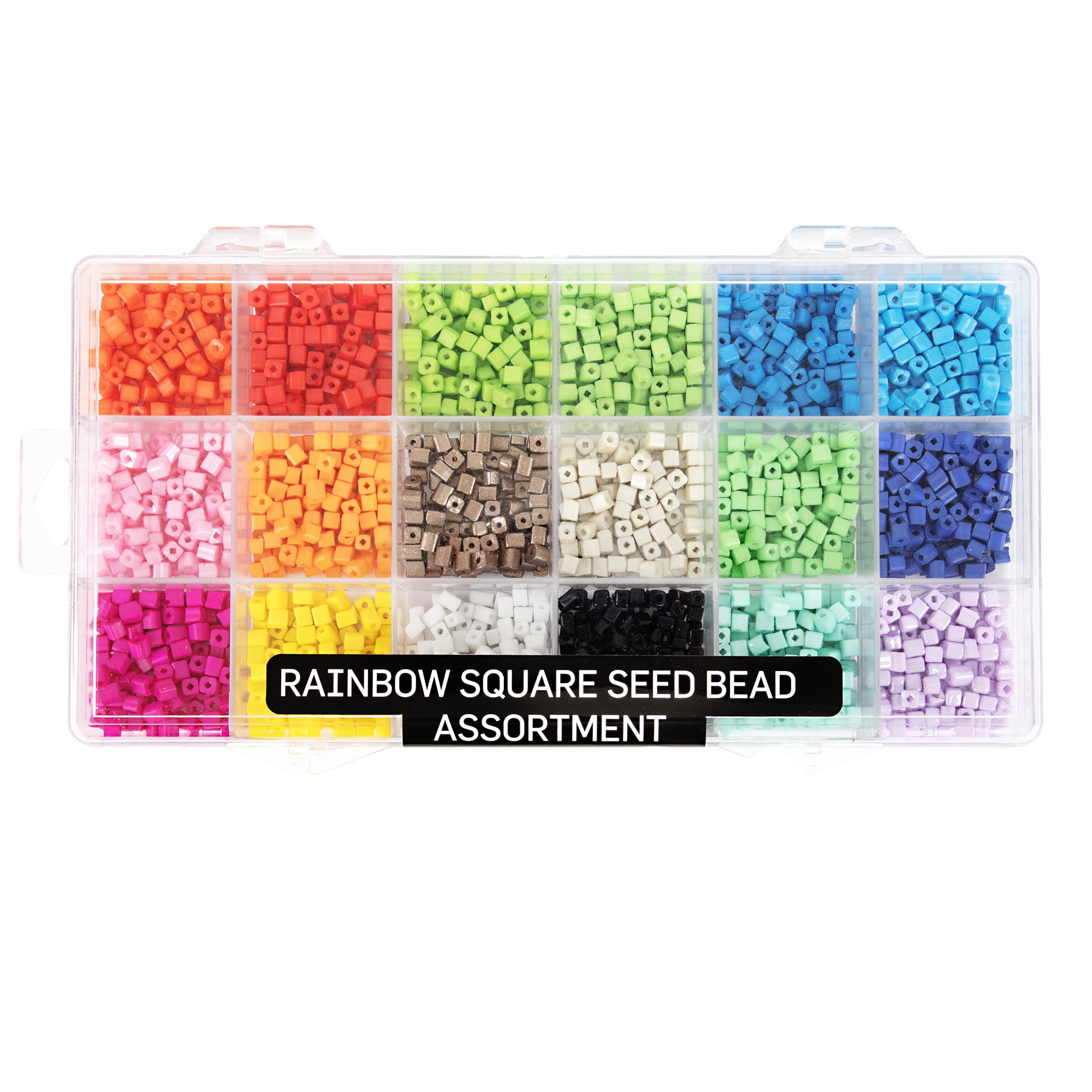 Cousin DIY Rainbow Square Glass Seed Bead Assortment with Case, 180g, 2000 Piece, Adult, 69994337