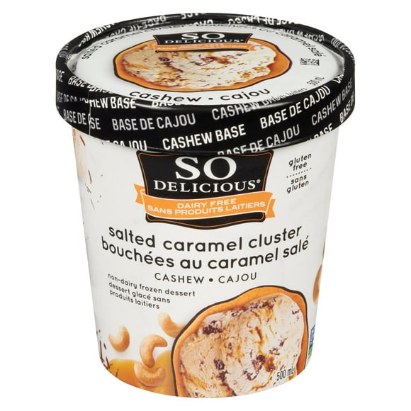 So Delicious Salted Caramel Cluster Flavoured, Gluten-Free Dairy-Free, Cashew Frozen Dessert, 500 mL Dairy-Free Gluten Free Salted Caramel Cluster Flavoured, Cashew Frozen Dessert