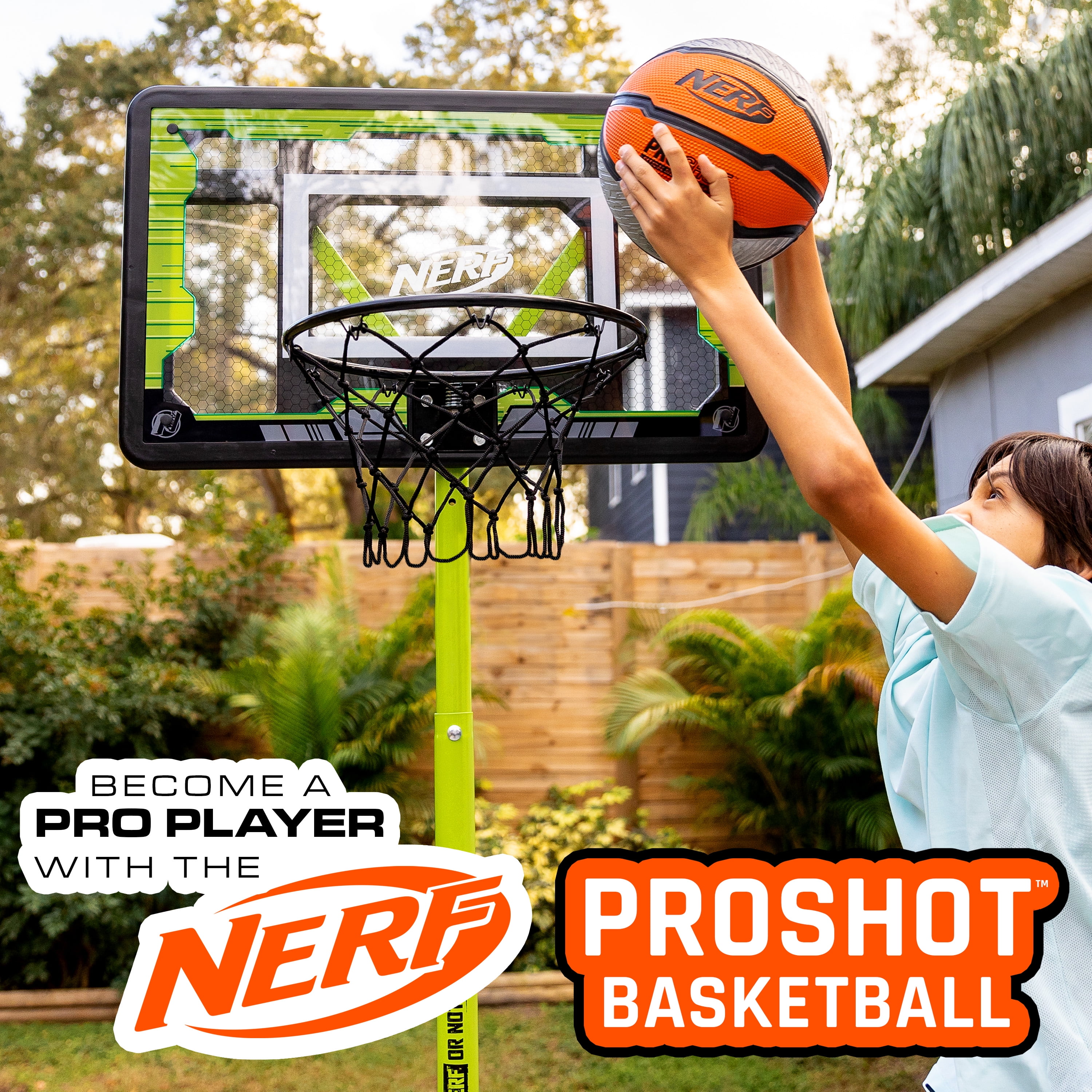 NERF Indoor + Outdoor Basketball - Proshot Official Size 29.5" Basketball + Air Pump - Extra Grip