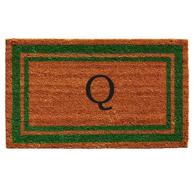 Calloway Mills 153011830Q 18 x 30 in. Green Border Monogram Rectangular Doormat, Natural - Letter Q