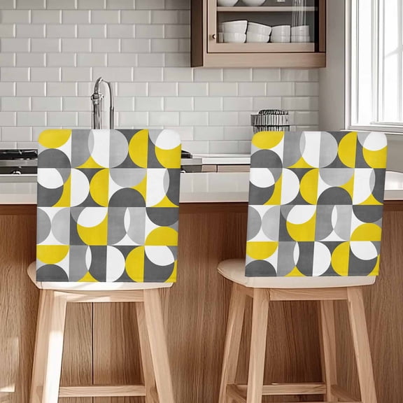 Vintage Mid-Century Chair Covers Set of 4 Modern Abstract Geometric Yellow Gray Chair Back Covers Stretch Removable Washable Slipcovers Protector for Dining Room Kitchen Party Decor