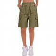 thumbnail image 3 of Women's Drawstring Pockets Cargo Elastic Waist Hiking Bermuda Shorts for Casual Summer Olive Color L, 3 of 6