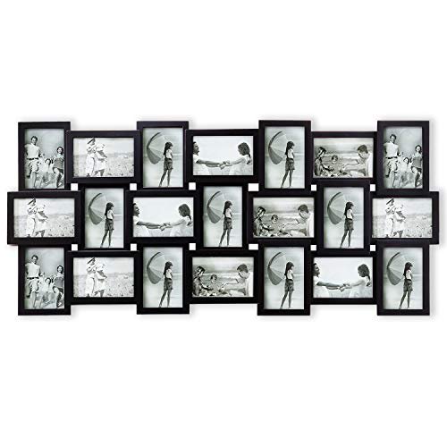 Hello Laura Photo Frame Picture Frame 21 Piece Wall Picture Collage Collection Set - Massive Multiple Photo Sockets 6x4 inch Black Display Frames