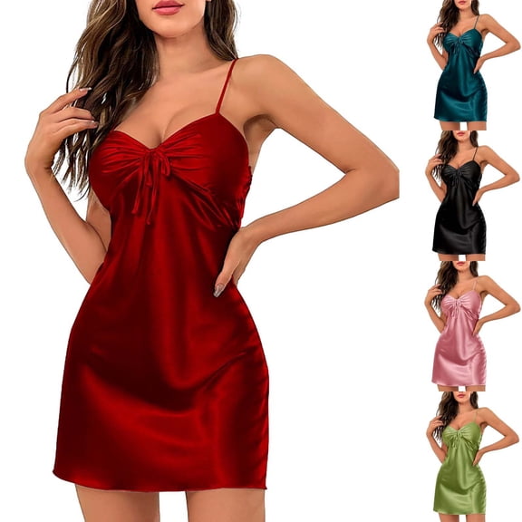Chroia Women's Satin Silk Mini Slip Nightgown Adjustable V-Neck Sleepwear