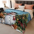 thumbnail image 2 of Dark Blue Christmas Throw Blanket, Flannel Fleece Blanket with Striped Design for Couch, Snowman Xmas Tree Snowflake Gifts Elk Soft Breathable All Season Plush Blankets for Sofa Chair Travel 32"x48", 2 of 9