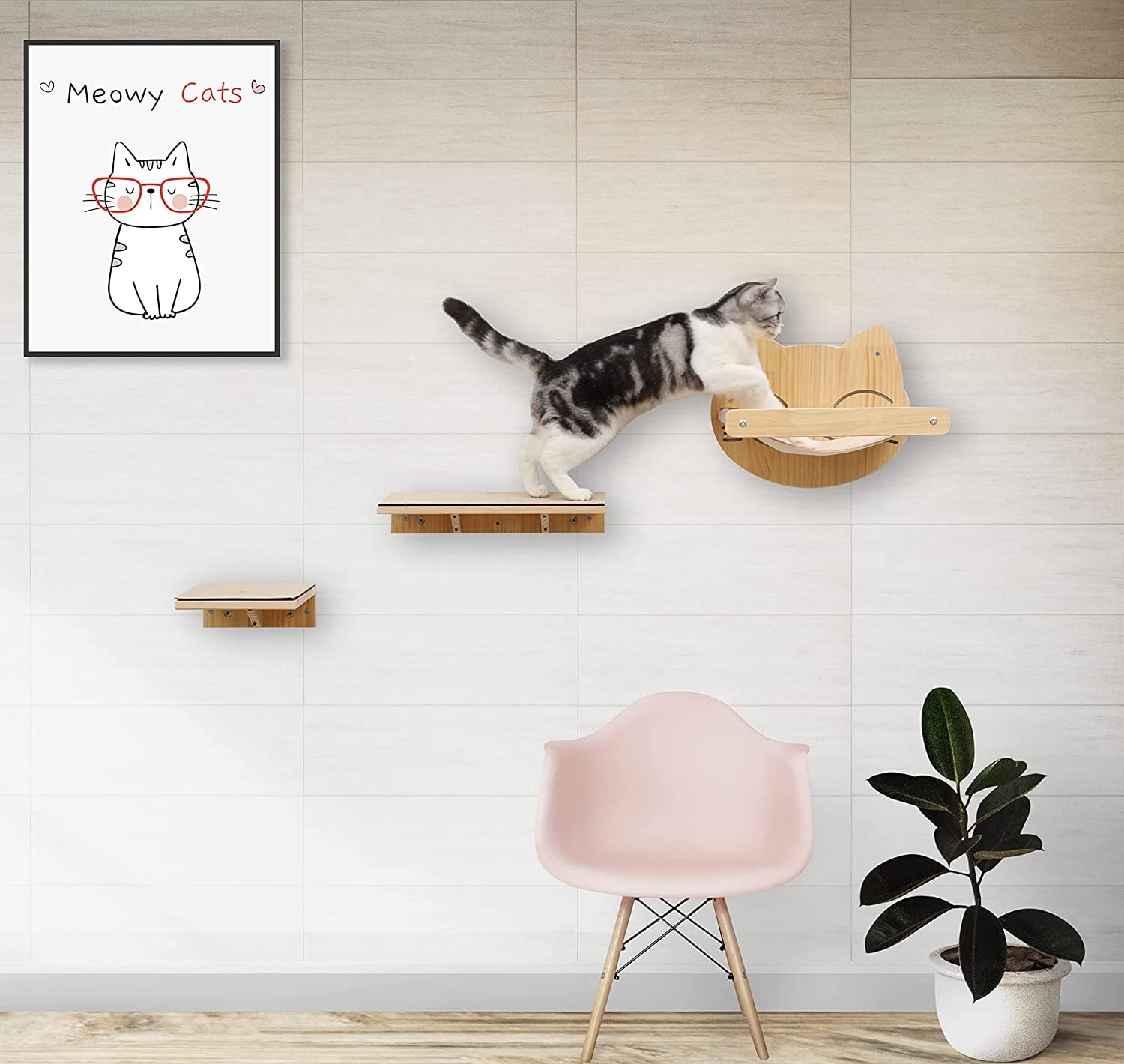 BCOH Cat Hammock Shelf Wall Mounted 3 Climbing Shelves Wall-Mounted Cat Bed & Furniture