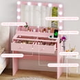 thumbnail image 4 of Ktaxon Get Ready with Me GRWM Makeup Vanity Desk with Lighted Mirror, Dressing Table W/Charging Station & Hair Dryer Rack,Macaron Pink, 4 of 8