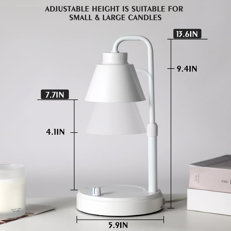 ADORELIFE Candle Warmer Lamp With Timer (2/4/8 Hrs), Dimmable & Height-Adjustable, White Wood Base, 50W Halogen – Safe, Flameless Scented Candle Melter – Great Gift For Mom, Valentine’s Or Christmas