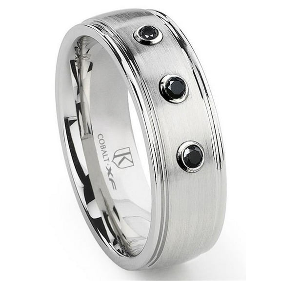 Titanium Kay Cobalt Xf Chrome 8MM Black Diamond Dome Comfort Fit Mens Wedding Band Ring Sz 10.0