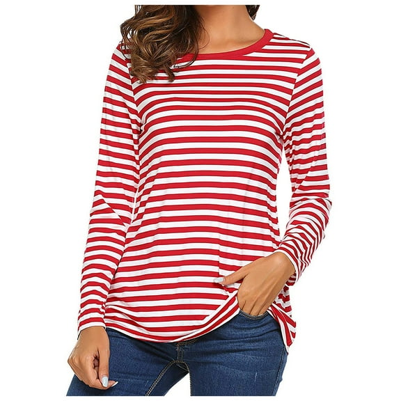 Men's and Women's Round Neck Striped Seersucker Long Sleeve T-Shirts, Polyester, for Spring, Summer and Autumn