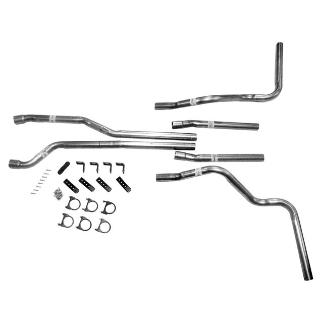 Dynomax Exhaust System Kit 89007 Exhaust System Kit Header Back System; Aluminized Steel; Without Muffler; 2-1/4 Inch Pipe Diameter; Dual Exhaust With Dual Exit; Split Rear Exit; Without Tip