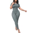 thumbnail image 4 of Lounge Wear Ribbed Casual 2 Piece Summer Shorts Set For Women Sleeve Top+Elastic Leggings Outfits, 4 of 5