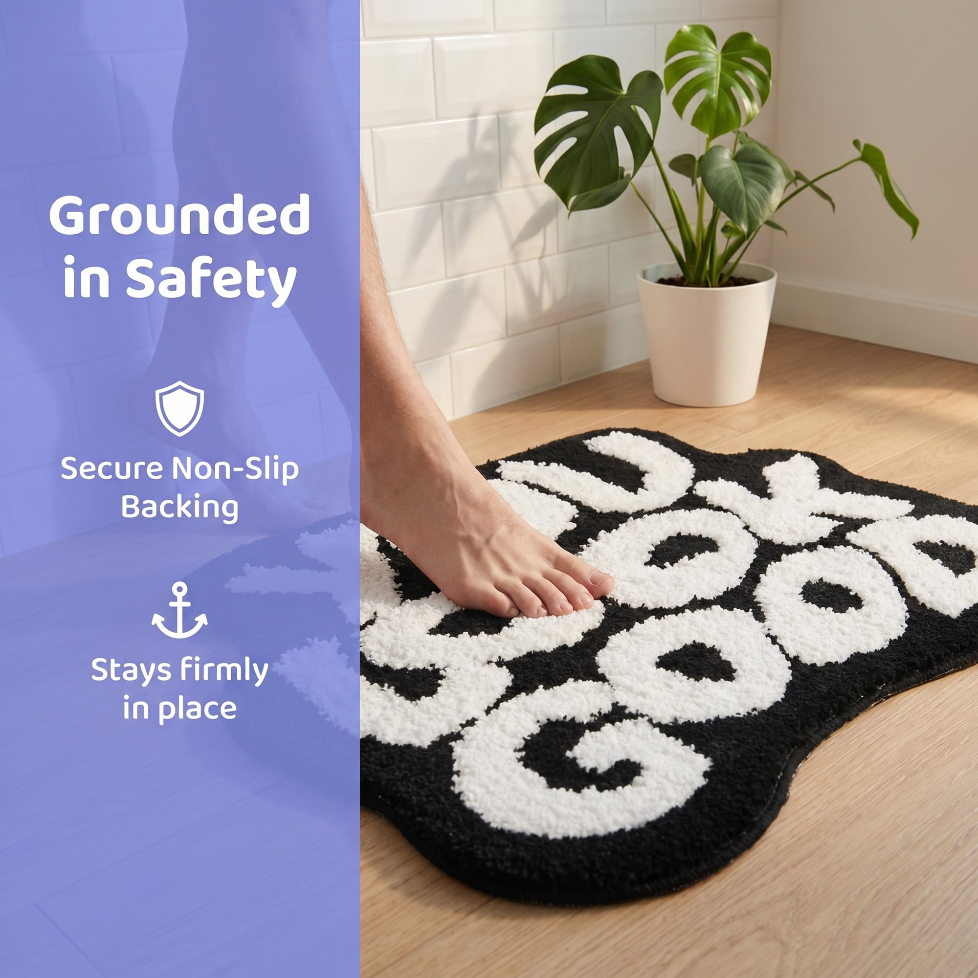 Unique Bargains Cat Aesthetic Irregular Shaped Absorbent Bath Mat Black 25" x 21"