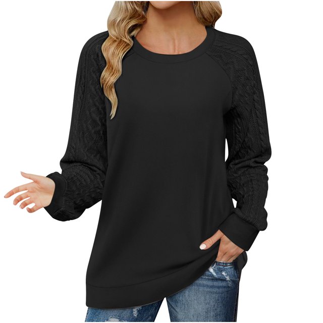 KIHOUT Spring Winter Womens Tops Fashion Solid Color Round-Neck Pullover Long Sleeve Loose Sweatshirts Tops