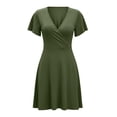 thumbnail image 4 of Miluxas Ladies' Elegant V Neck Wrap Dress Solid Short Sleeved A-Line Dress Summer Business Casual Outfits Green, 4 of 9