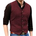 thumbnail image 1 of Solovedress Hunting Tweed Waistcoats Mens Herringbone Suit's Vest Wedding Vintage Wool Retro Travel Slim(Burgundy,XXL), 1 of 5
