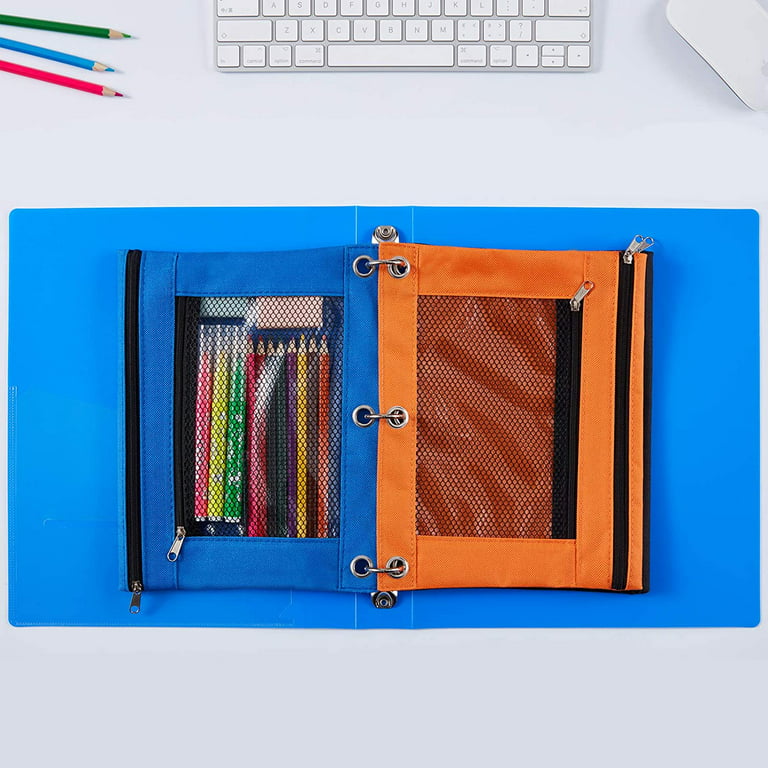 SdeFe Zippered Binder Fabric Pencil Pouch 3 Rings with Clear Window for School Classroom Organizers 8 Pack (Multicolor)