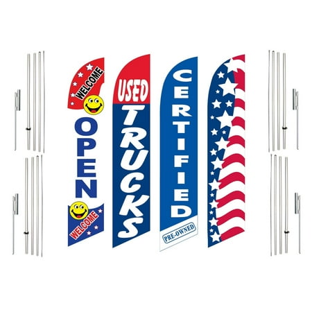 4 Swooper Flags With 4 Pole Kits Welcome Open Used Trucks Certified Pre Owned Patriotic