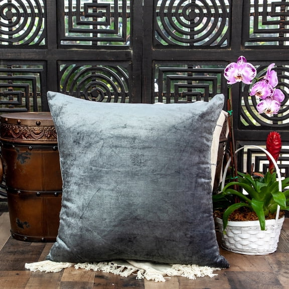 Nassau Collection Handcrafted Solid Square Throw Pillow - 20" - Charcoal