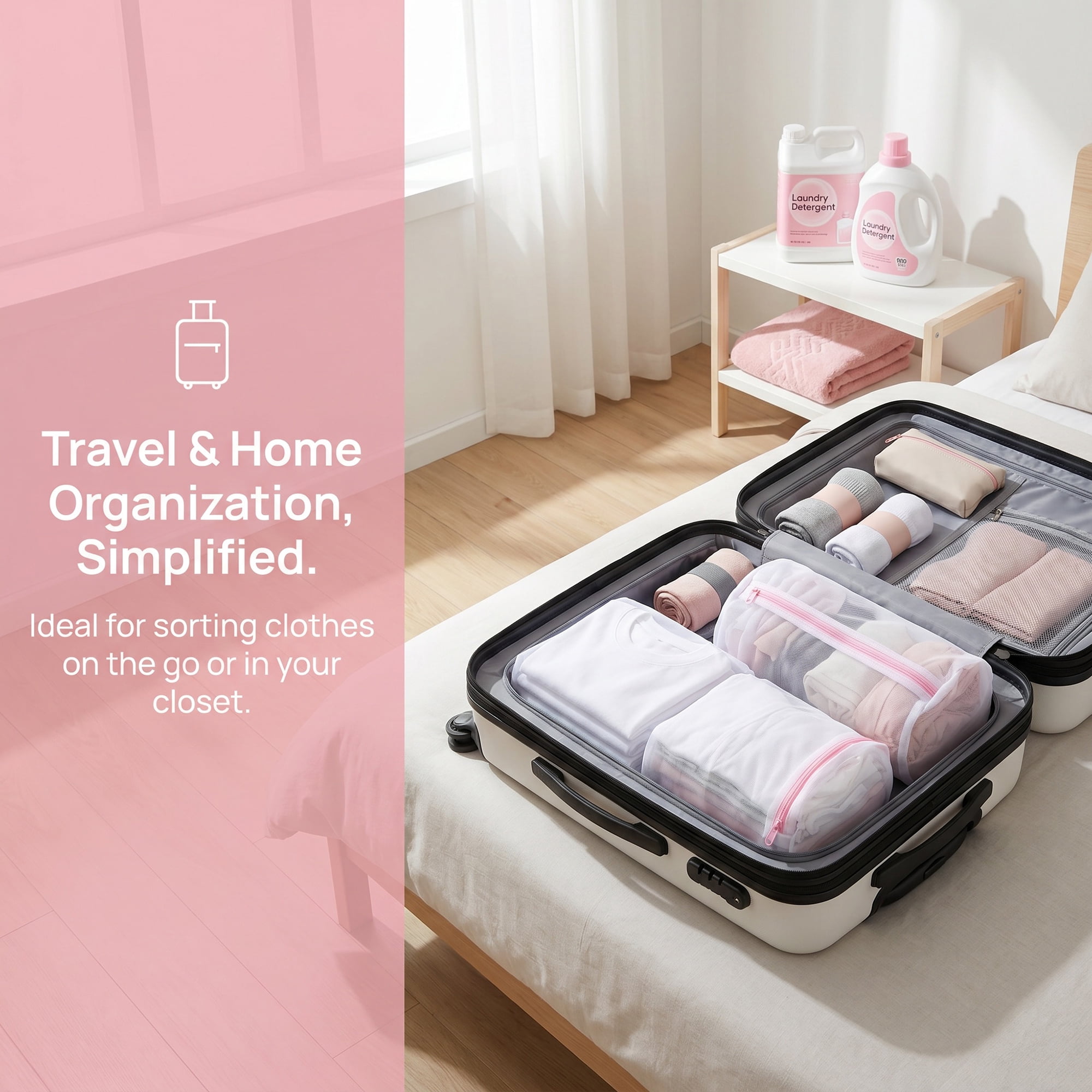 Unique Bargains 3Pcs Durable Mesh Zipper Closure Laundry Bags White-Pink 7.9" x 11.8"