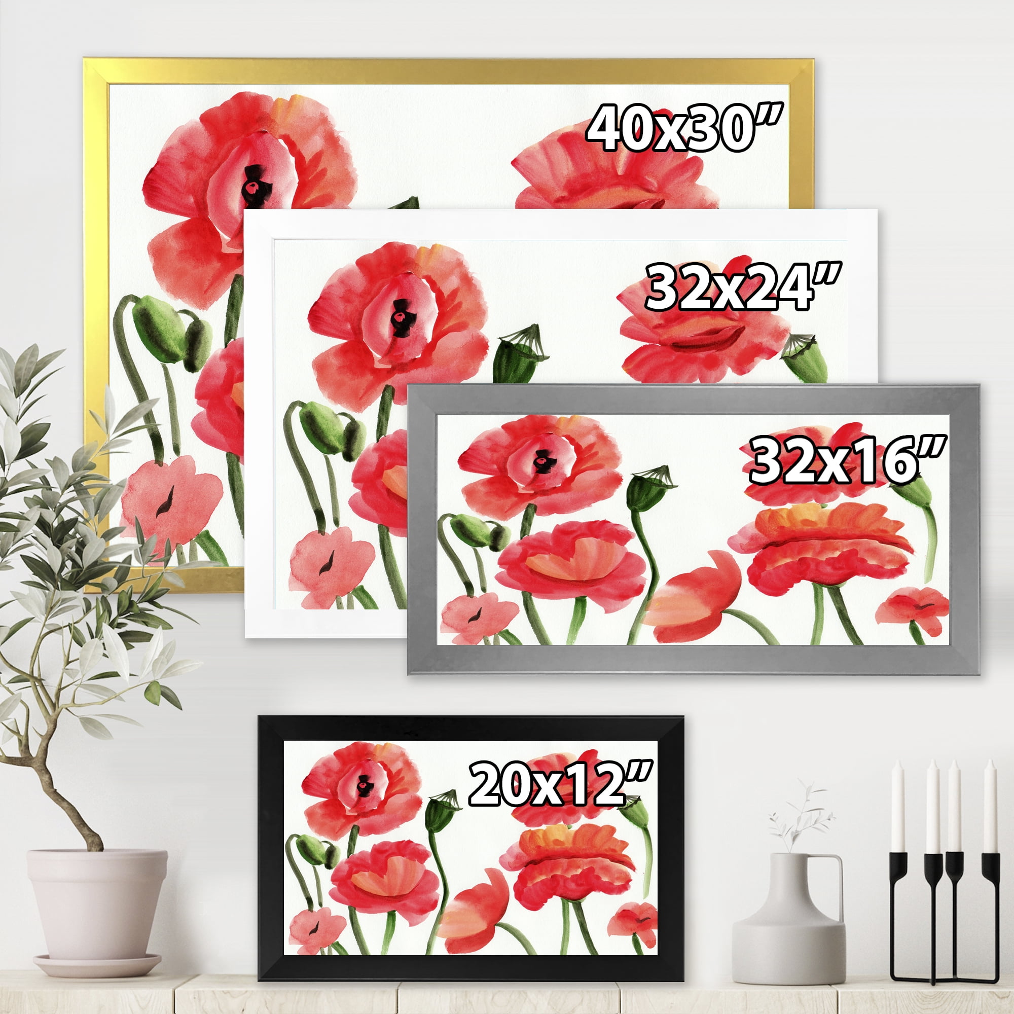 Designart 'Ancient Red Poppies I' Traditional Framed Art Print