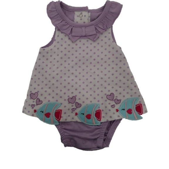 White & Purple Polka Dot Fish Infant Toddler Single Romper Outfit Baby Bodysuit