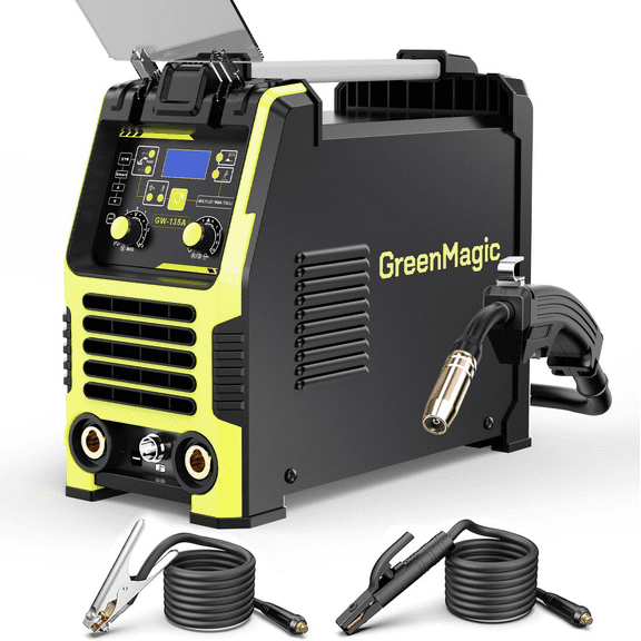 Greenmagic 3-in-1 MIG Welder 110V, 135A Flux Core Gasless MIG/Lift TIG/MMA Welder with Synergic Control, IGBT Inverter, LED Display, Portable Welding Machine for Carbon Steel & Stainless Steel