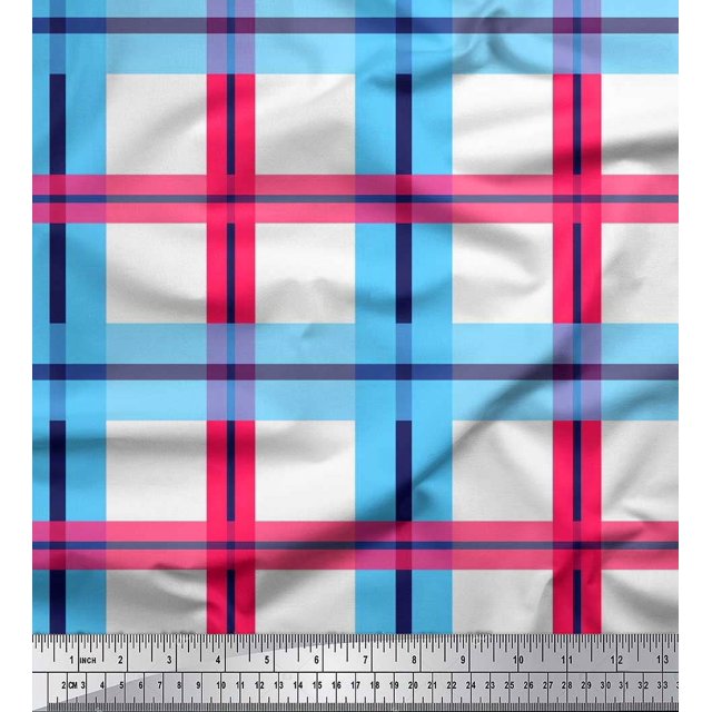 Soimoi Cotton Poplin Fabric Check Check Print Fabric by the Yard 56 Inch Wide