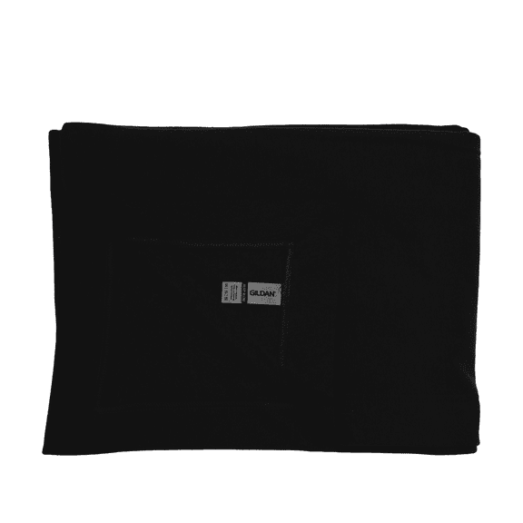 Gildan Blanket with 50"x60" Calms and Comforts | Black Heavy Blend Fleece Stadium Blanket Hemmed sides all around durability and creating a smoother printing surface - WD18
