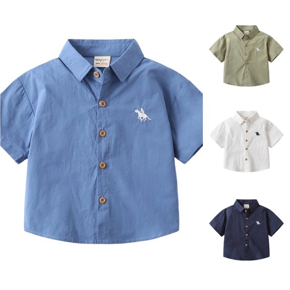 XAOFW Boys Back To School Shirts Short Sleeve Lapel Collar Button Down Graphic Shirts Kids Lightweight First Day Of School Shirts Comfortable Tops 18-24 Months